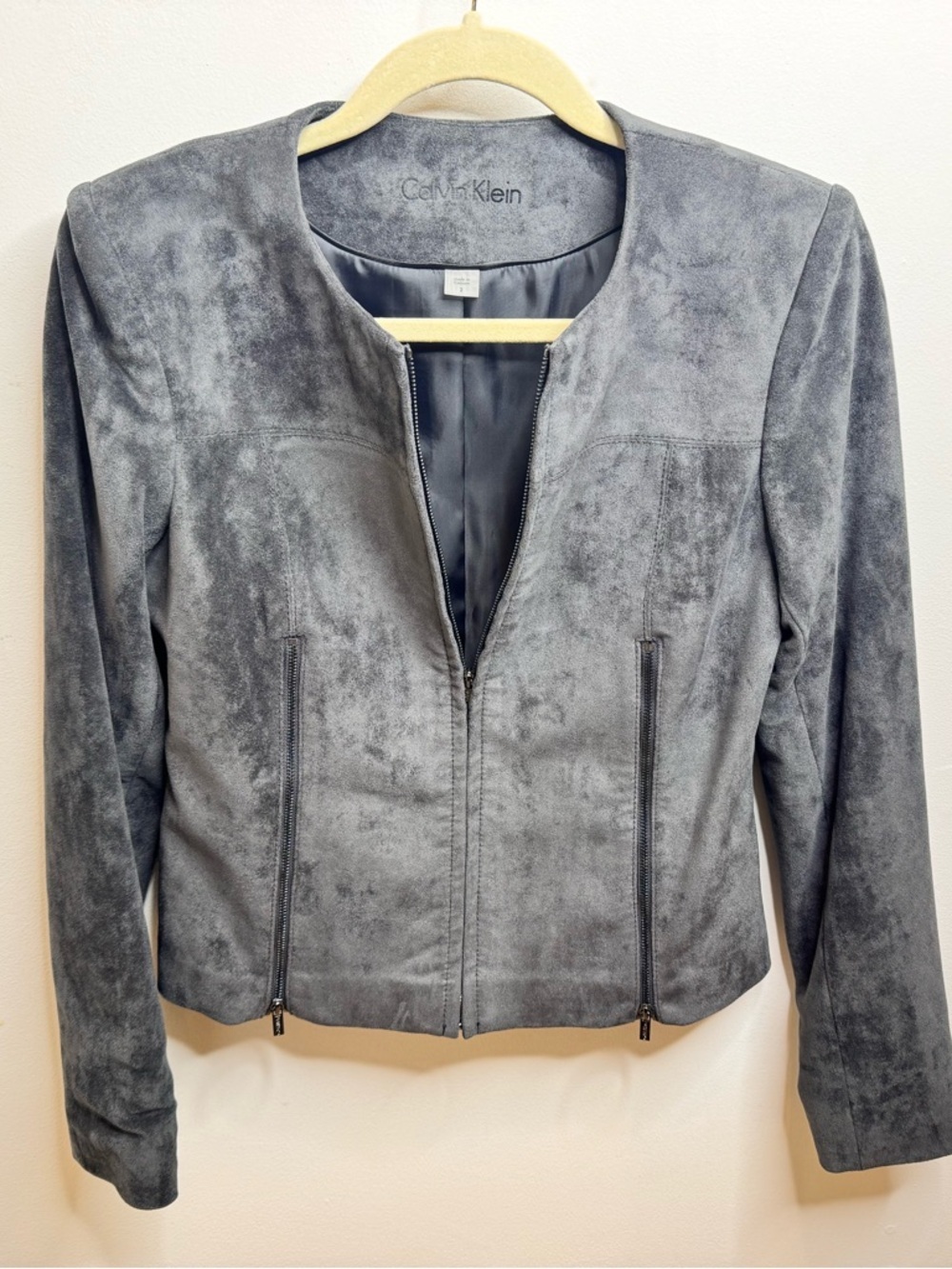 Calvin Klein Women's Charcoal Gray Suede-Look Zip Jacket Caroline bessette style - Picture 2 of 5